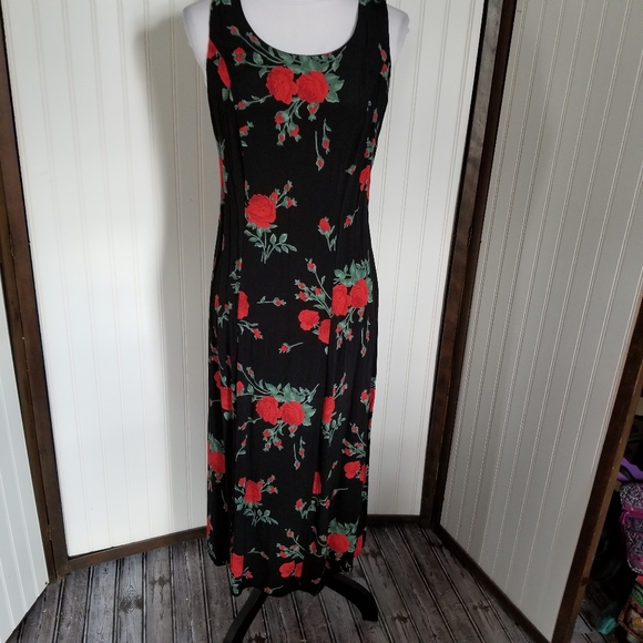 Vintage 90's size 6 Petite Black floral midi dress - Picture 5 of 8